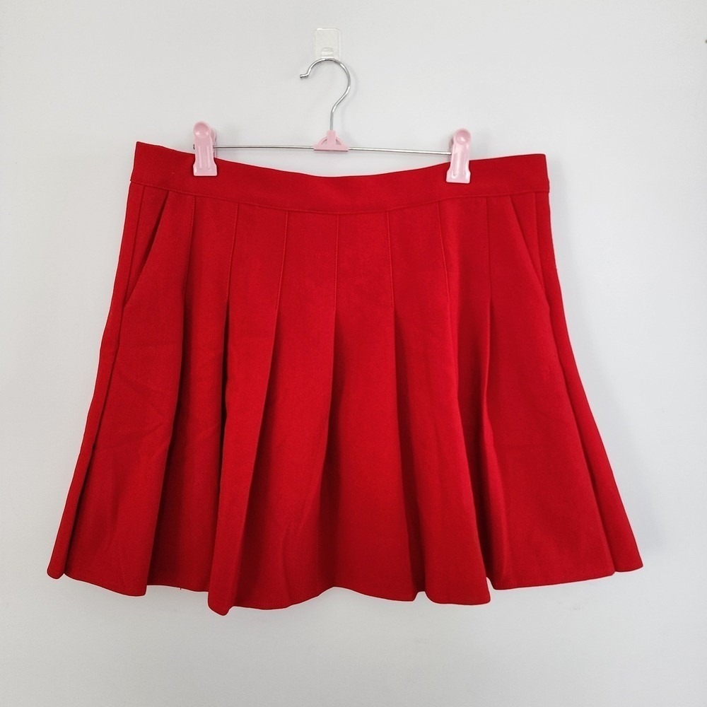 Chic Red Mini Skirt Pleated Sz XL Preppy Academia Unlined Dopamine Pop Color Pop - Picture 2 of 8